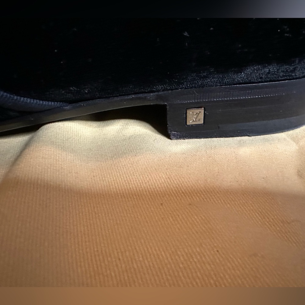 Louis Vuitton Men’s Black Velvet Logo loafer with blue trim EUC - Picture 2 of 6